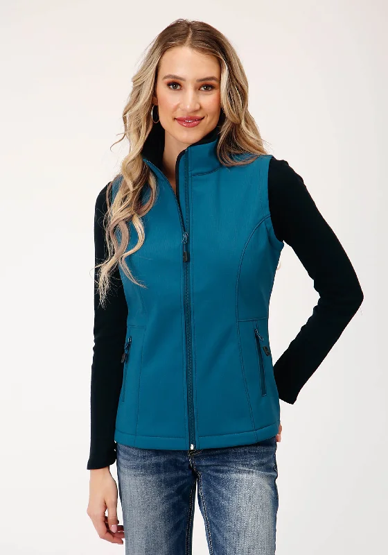 Year-End Sale classic zip-up coatWOMENS TECH  DEEP TEAL GRID SOFT SHELL VEST