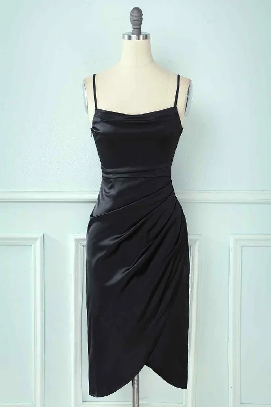 Deal of the Week stylish dressFaux-Wrap Spaghetti Straps Satin Pleated Knee Length Homecoming Dress