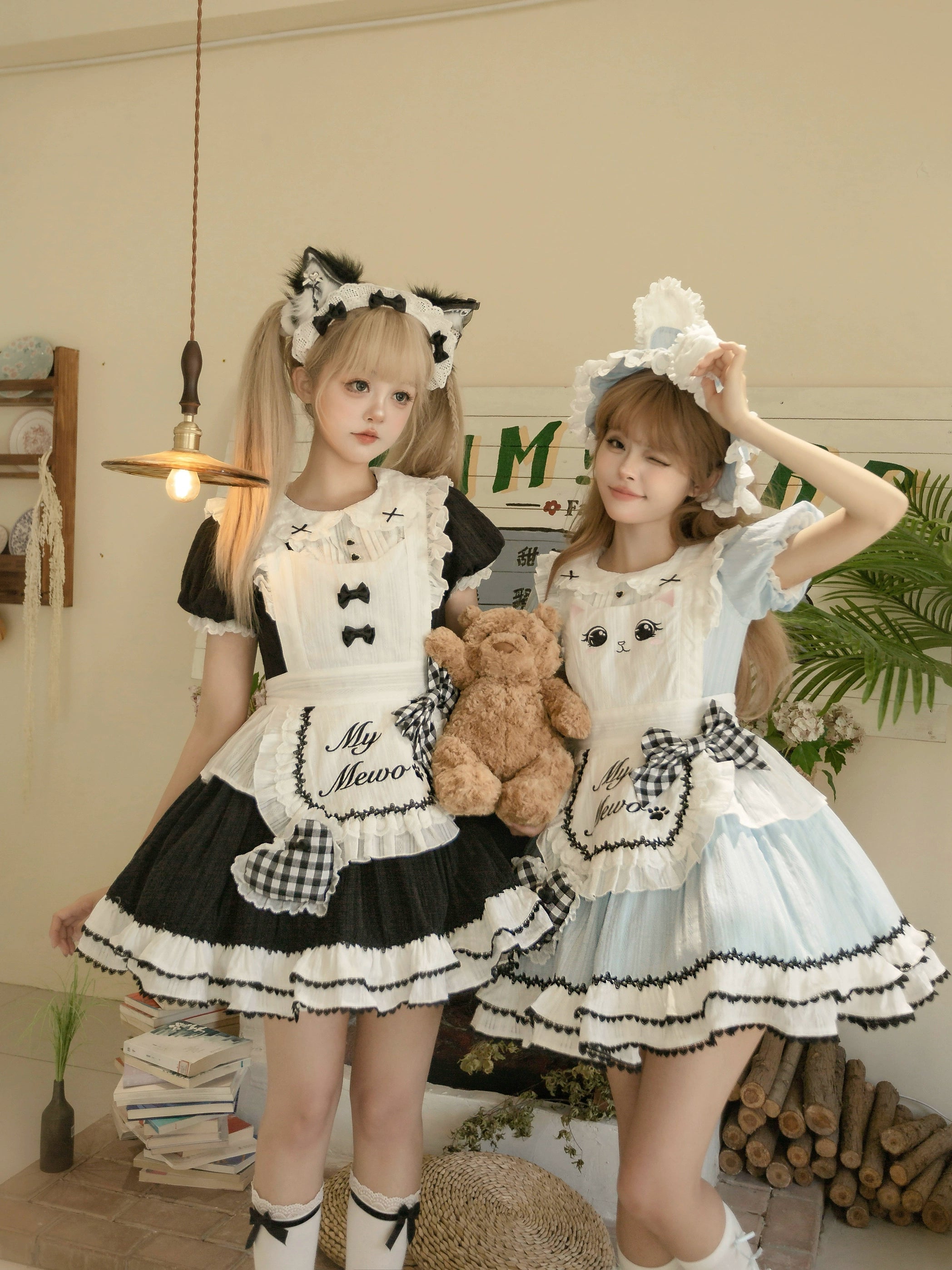 Exclusive Savings floral midi dressCream doll~Kitten Maid~Twin Lolita OP Dress Cream Doll Maid OP