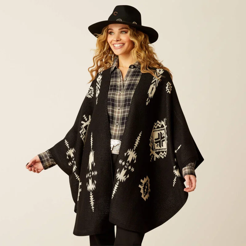 Savings Event oversized trench coatWomen's Ariat Delta Poncho -Black/Summer Sand