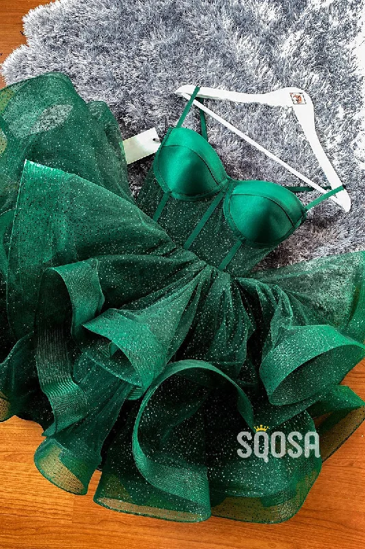 Referral Discount modern dressSpaghetti Straps Ruffles Green Short Homecoming Dress QS2417