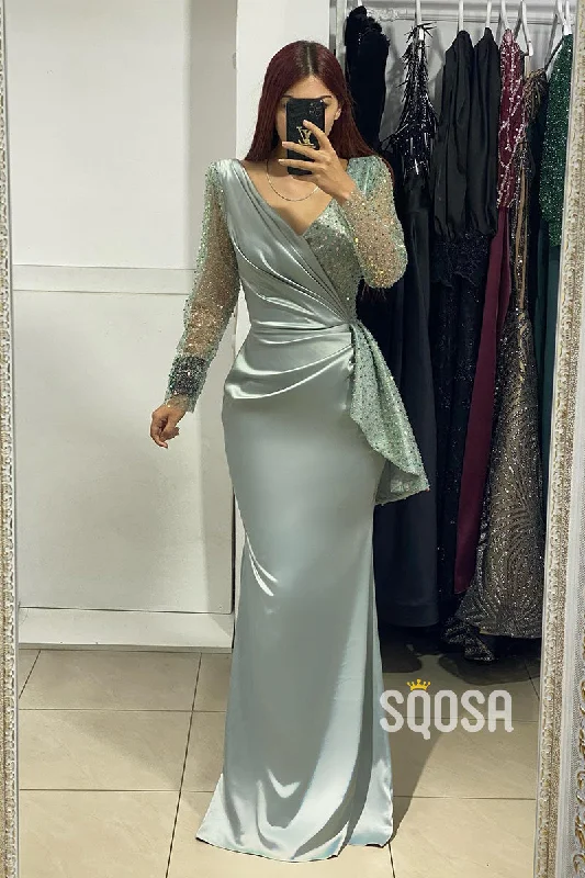 Must-Have Deals sleek midi dressSheath Sexy V-Neck Long Sleeves Sequins Long Formal Evening Gowns QP2992