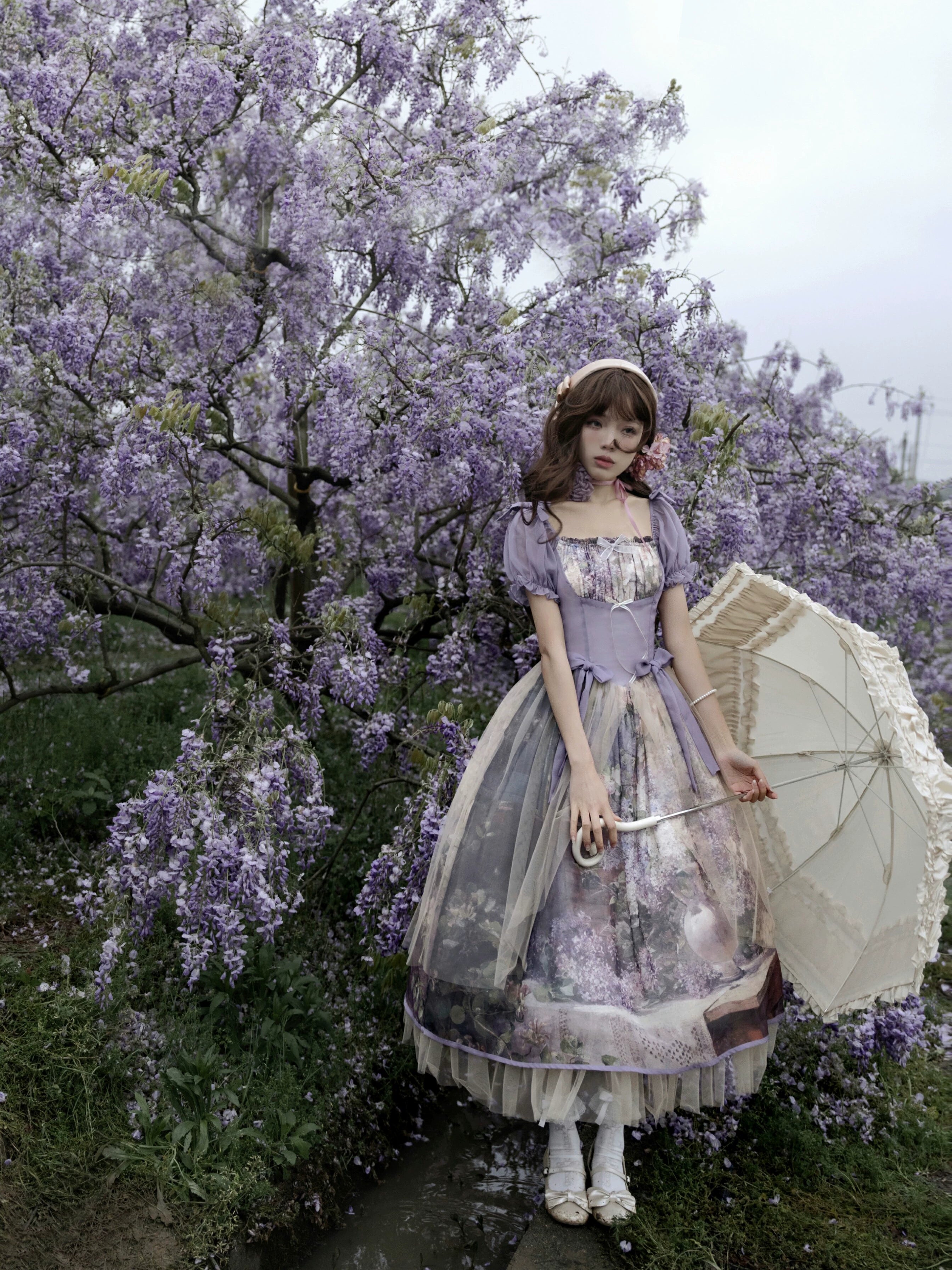 Inventory Reduction structured dress(BFM)Cyan Lolita~Blooming Tree Shade~Elegant Lolita OP Oil Painting Print Bow Dress Inventory Reduction structured dress(BFM)Cyan Lolita~Blooming Tree Shade~Elegant Lolita OP Oil Painting Print Bow Dress