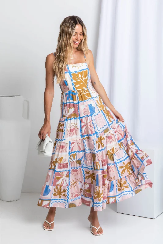 Act Fast Sable Maxi Dress - Tile Print