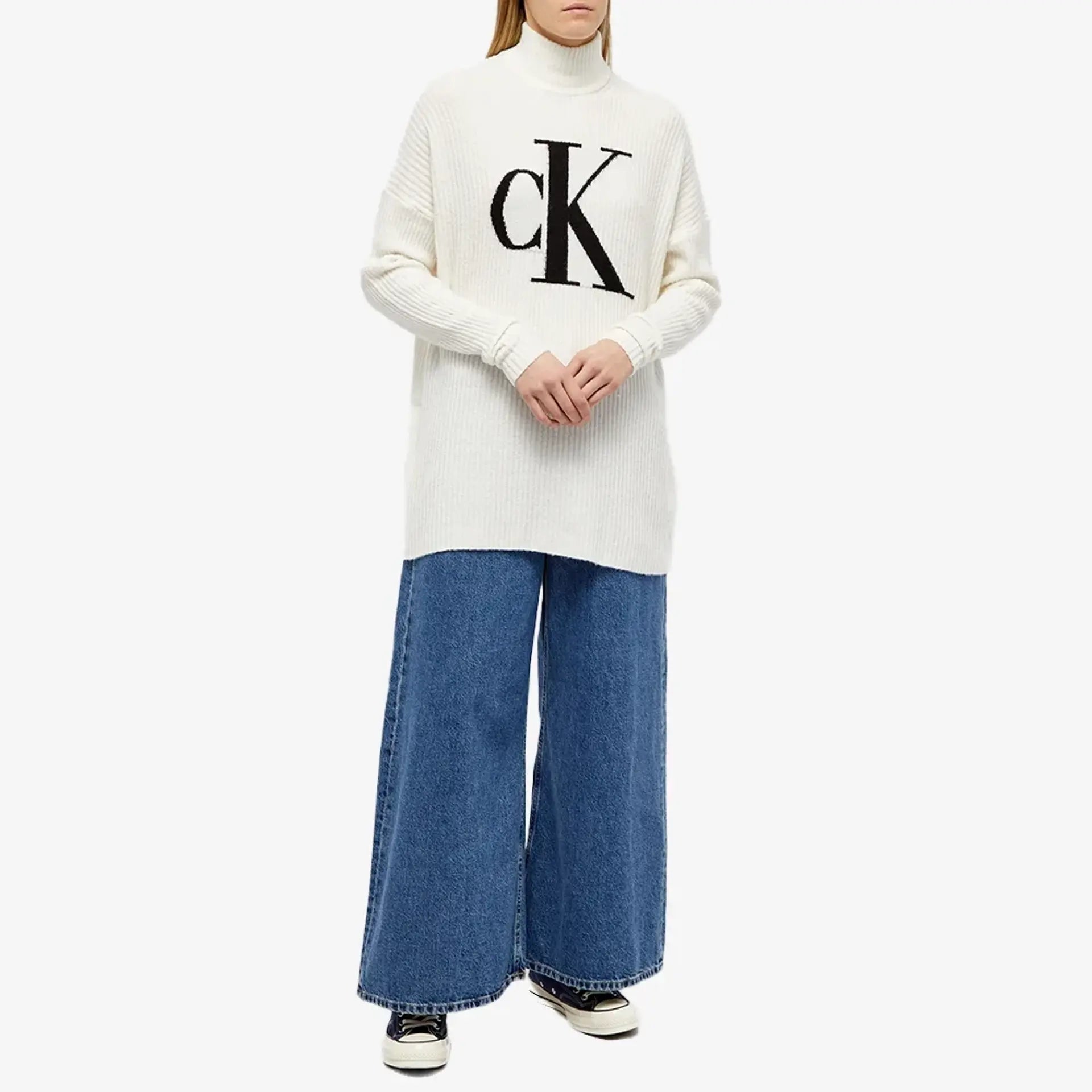 Discount Deals casual zip-up sweatshirtCalvin Klein  J220440 Oversized Ck Sweater  Ivory