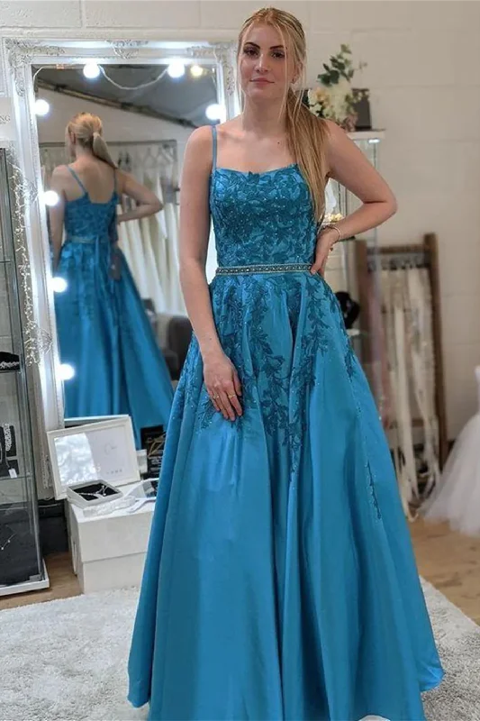 Don't Miss classic fit-and-flare dressA Line Open Back Blue Lace Long Prom Dresses with Belt, Blue Lace Formal Dresses, Blue Evening Dresses Y174 Don't Miss classic fit-and-flare dressA Line Open Back Blue Lace Long Prom Dresses with Belt, Blue Lace Formal Dresses, Blue Evening Dresses Y174