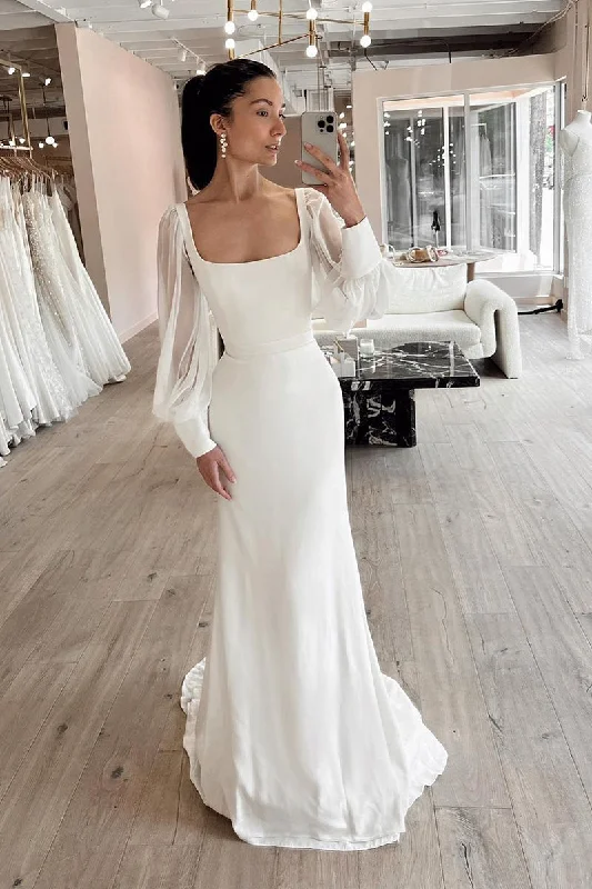 Price Reduction winter dressSheath/Column Scoop Long Sleeves Simple Wedding Dress QW2188
