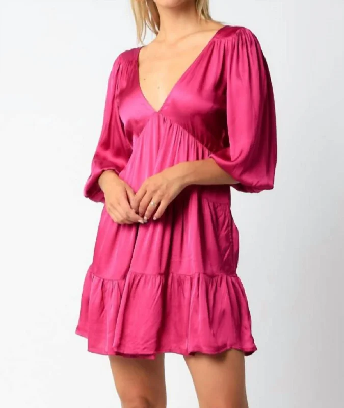 Grand Opening Sale off-shoulder dressThe Cindy Dress In Fuchsia