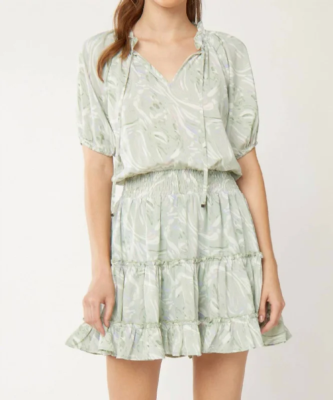 Epic Deals bodycon dressPrinted Puff Sleeve Tiered Dress In Seafoam