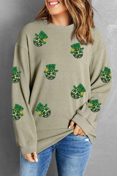 Holiday Sale sporty casual hoodieSequin Round Neck Dropped Shoulder Sweatshirt
