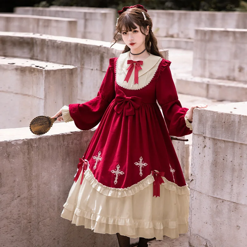Limited Stock sophisticated dressCornfield Lolita~Starry Night Cross~Long Sleeved Classic Lolita OP