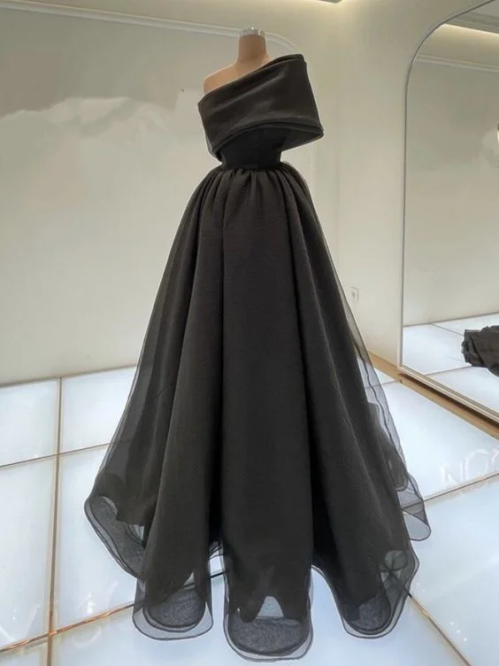 Savings Spectacular boho dressElegant Black Organza Prom Dresses One Shoulder Y2933