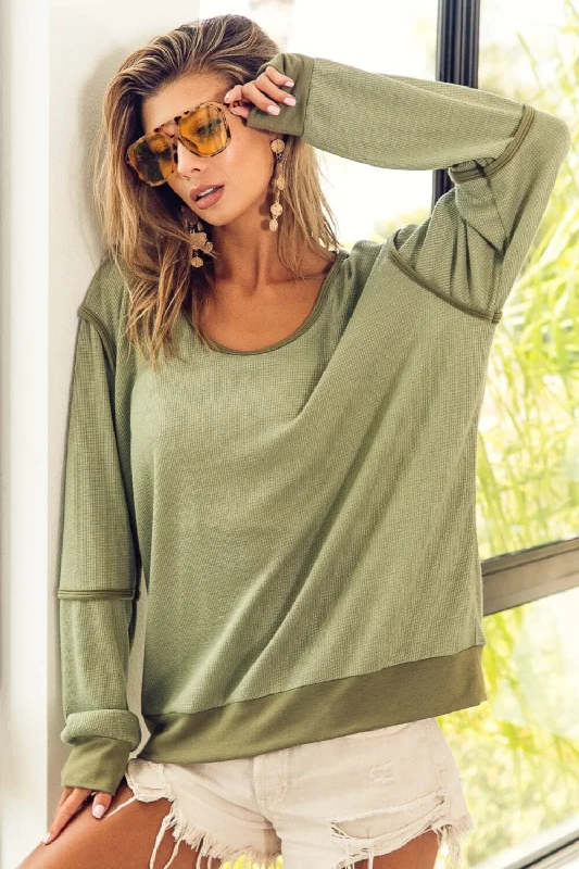 Deep Discounts smooth fit athletic sweatshirtBiBi Waffle Knit Contrast Trim Long Sleeve T-Shirt Deep Discounts smooth fit athletic sweatshirtBiBi Waffle Knit Contrast Trim Long Sleeve T-Shirt