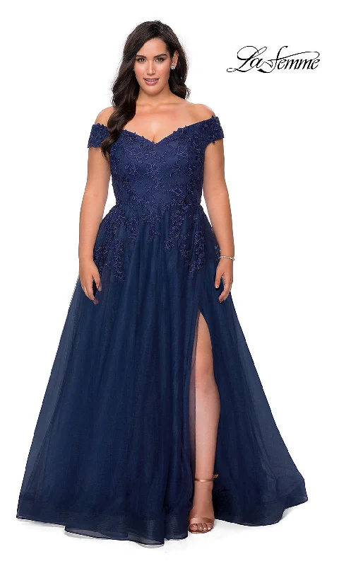 Exclusive Preview cocktail party dressLa Femme Embroidered Plus-Size Formal Ball Gown