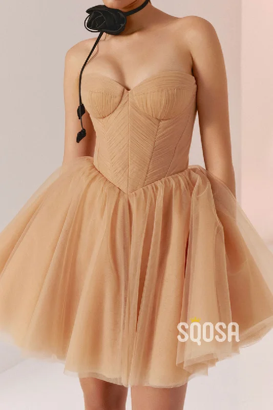 Holiday Sale structured dressCasual Tulle A-Line Sweetheart Strapless Party/Homecoming Dress QS2535
