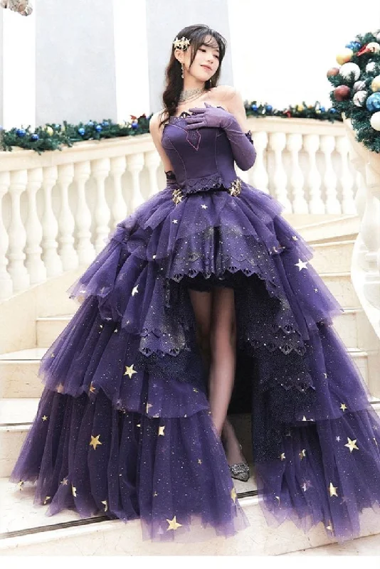 Super Sale wool dressElegant Purple Stars A-Line Prom Dress Y2738