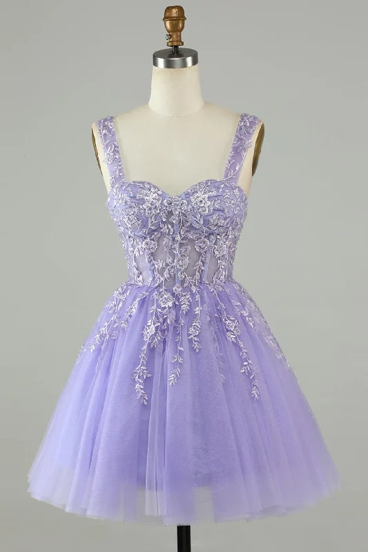 Crazy Deals vintage dressLavender Sweetheart Tulle Appliques A-line Homecoming Dress