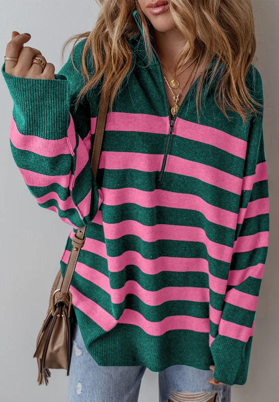 Weekend Special trendy sports sweatshirtContrast Striped Quarter Zip Long Sleeve Sweater Weekend Special trendy sports sweatshirtContrast Striped Quarter Zip Long Sleeve Sweater