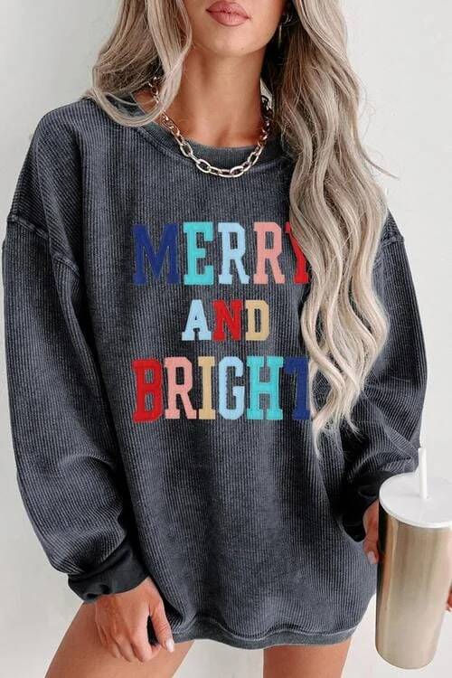 Best Deals cozy workout hoodieMERRY AND BRIGHT Graphic Sweatshirt