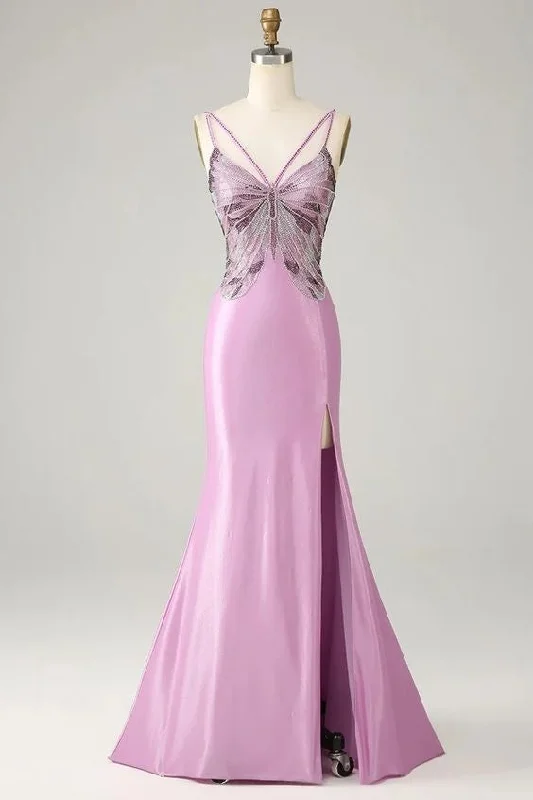 Limited Availability vintage-inspired dressMermaid Prom Dress Spaghetti Straps Backless Butterflies With Slit