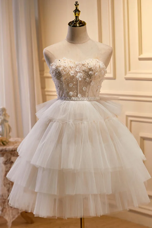New Markdowns casual evening dressChampagne Strapless Beaded Appliques Multi-Layers Homecoming Dress New Markdowns casual evening dressChampagne Strapless Beaded Appliques Multi-Layers Homecoming Dress
