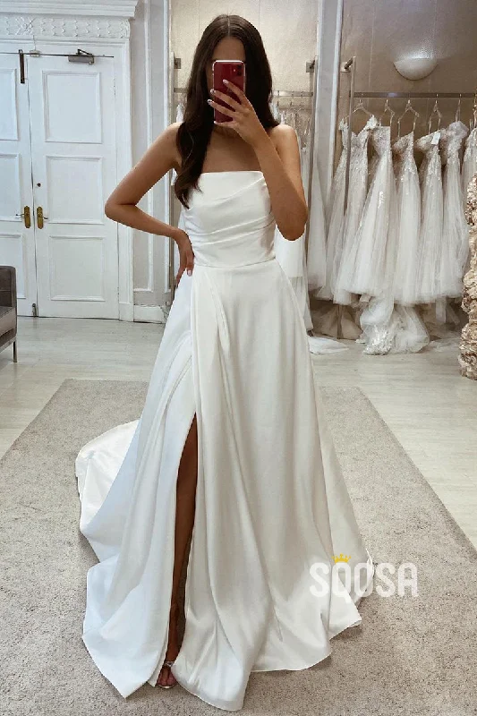 Today’s Deal formal dressSatin A-Line Square Strapless Ruched With Side Slit Beach Wedding Dress QW8121 Today’s Deal formal dressSatin A-Line Square Strapless Ruched With Side Slit Beach Wedding Dress QW8121