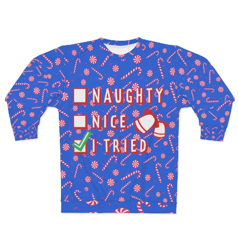 Final Markdown cozy gym sweatshirtFunny Blue Red Candy Cane Christmas Holiday Crewneck Unisex Sweatshirt -Made in USA Final Markdown cozy gym sweatshirtFunny Blue Red Candy Cane Christmas Holiday Crewneck Unisex Sweatshirt -Made in USA
