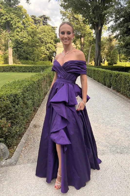 Mega Sale floral midi dressOff The Shoulder Purple Prom Dress,Purple Celebration Dress Y4412