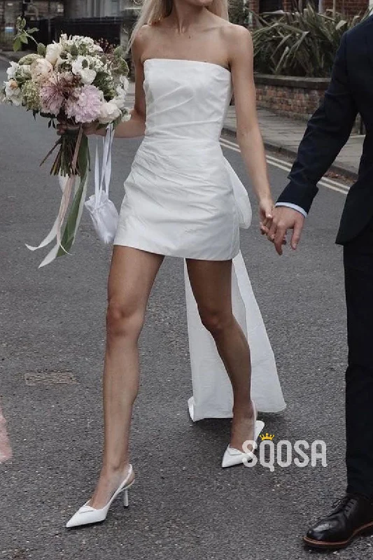 Price Rollback floral dressFitted Chic Satin Strapless Sleeveless Bowknot Wedding Dress QW8195