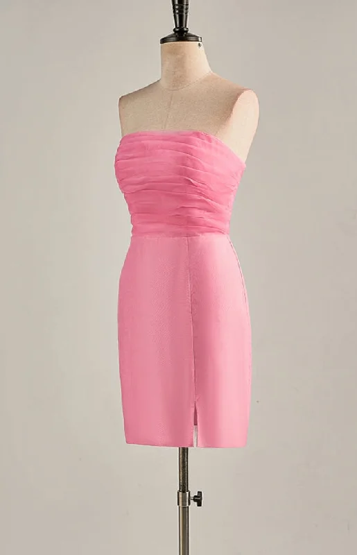 Huge Discounts boho dressHot Pink Strapless Chiffon Knee Length Homecoming Dress