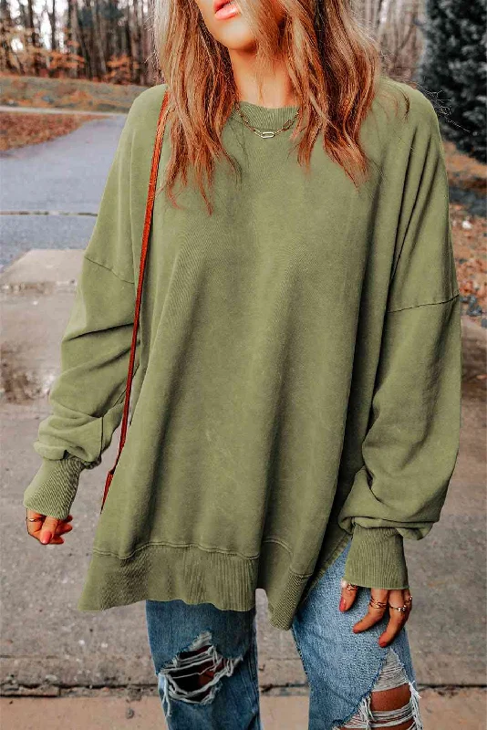 Deal of the Day breathable gym hoodieDropped Shoulder Round Neck Long Sleeve Top
