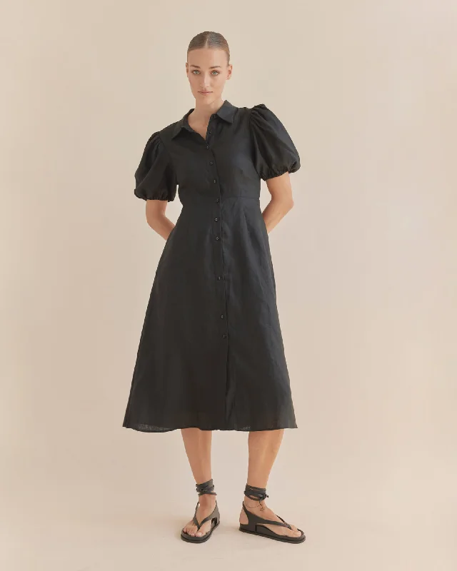 Sneak Peek Sale Julius Linen Midi Dress - Black