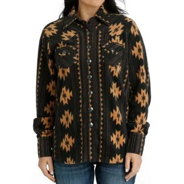 Best Seller urban casual coatWOMEN'S CINCH SOUTHWEST PRINT POLAR FLEECE SHIRT JACKET - BLACK Best Seller urban casual coatWOMEN'S CINCH SOUTHWEST PRINT POLAR FLEECE SHIRT JACKET - BLACK
