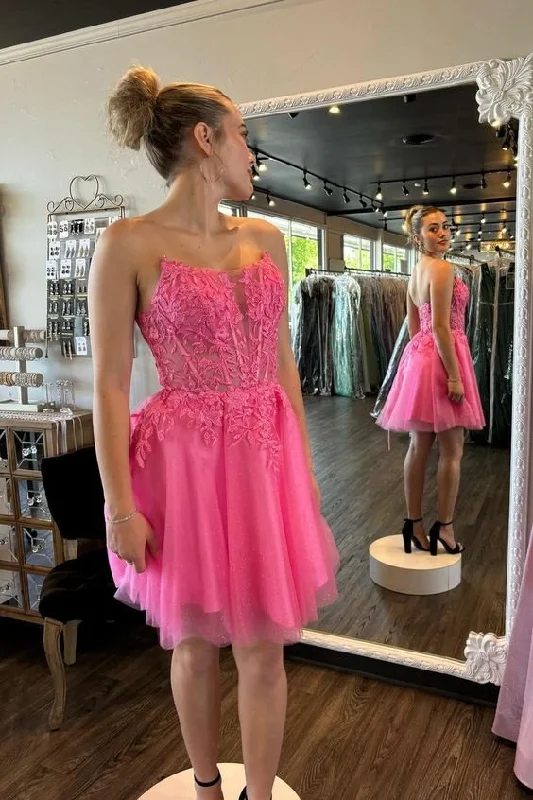 Final Markdown casual summer dressStrapless Lace Appliques Sheer Short Homecoming Dress Final Markdown casual summer dressStrapless Lace Appliques Sheer Short Homecoming Dress