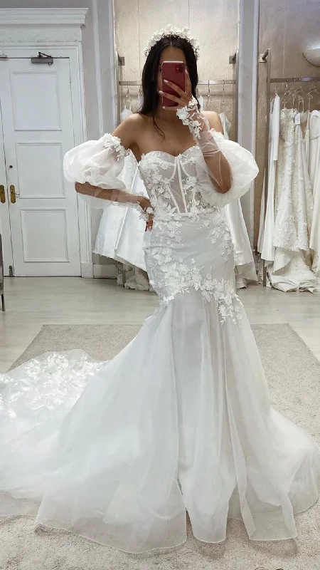 Take Advantage midi dressTulle Trumpet Sweetheart Detachable Puff Sleeves Appliques With Tulle Train Wedding Dress QW8120 Take Advantage midi dressTulle Trumpet Sweetheart Detachable Puff Sleeves Appliques With Tulle Train Wedding Dress QW8120