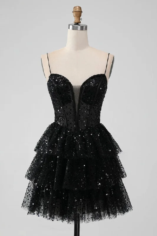 Markdowns bohemian dressBlack Sweetheart A-line Spaghetti Strap Tulle Homecoming Dress