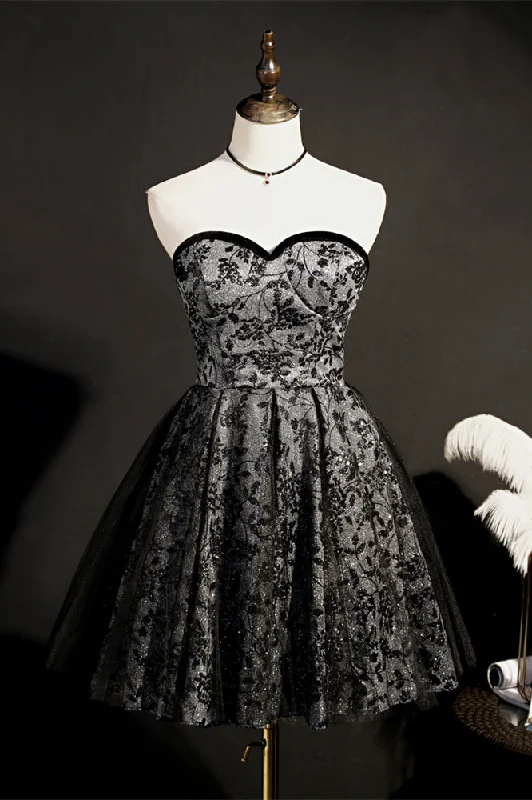 Value Deals casual midi dressSparkly Black Prints Beaded Tulle Homecoming Dress