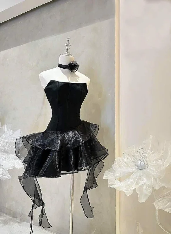 Best Bargains relaxed fit dressBlack Strapless Homecoming Dress Cocktail Dress Y2689