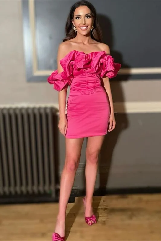 Customer Appreciation Sale pleated maxi dressOff the Shoulder Ruffles Mini Homecoming Dress Y2943