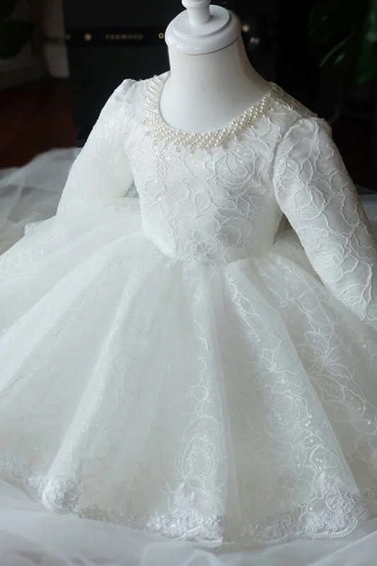 TIME-Limited Offer trendy wrap dressUnique Scoop Long Sleeves Lace Flower Girl Dress Cute First Communion Dress QF1035