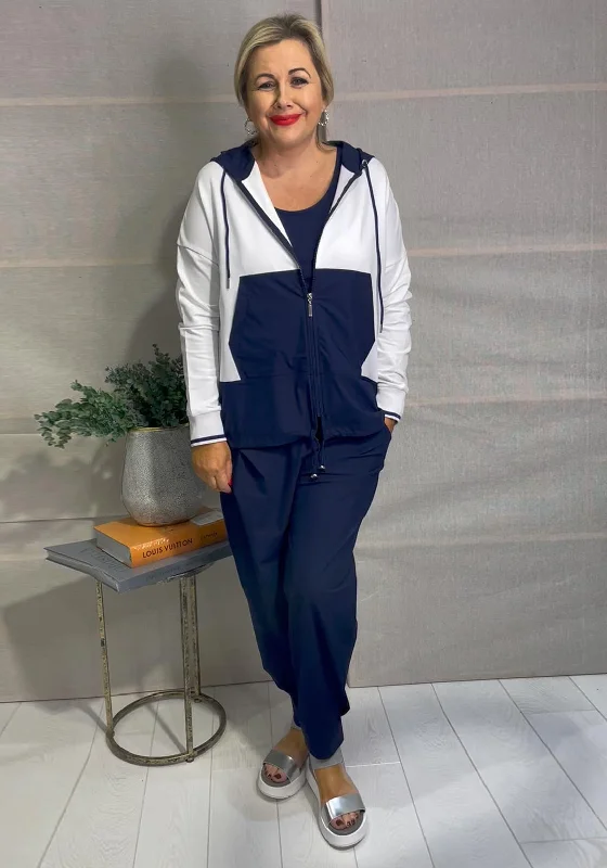 Don't Wait versatile hoodieNaya Contrast Panel Zip Hoodie, White & French Navy
