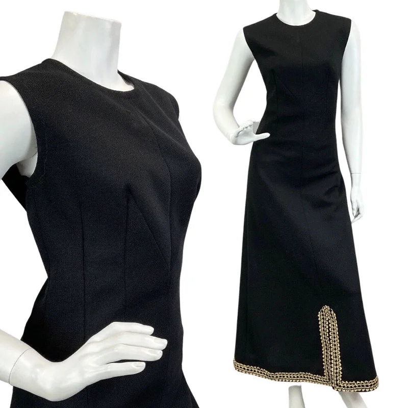 Online Only VINTAGE 60s 70s BLACK GOLD EMBROIDERED DISCO PARTY EVENING  MAXI DRESS 10