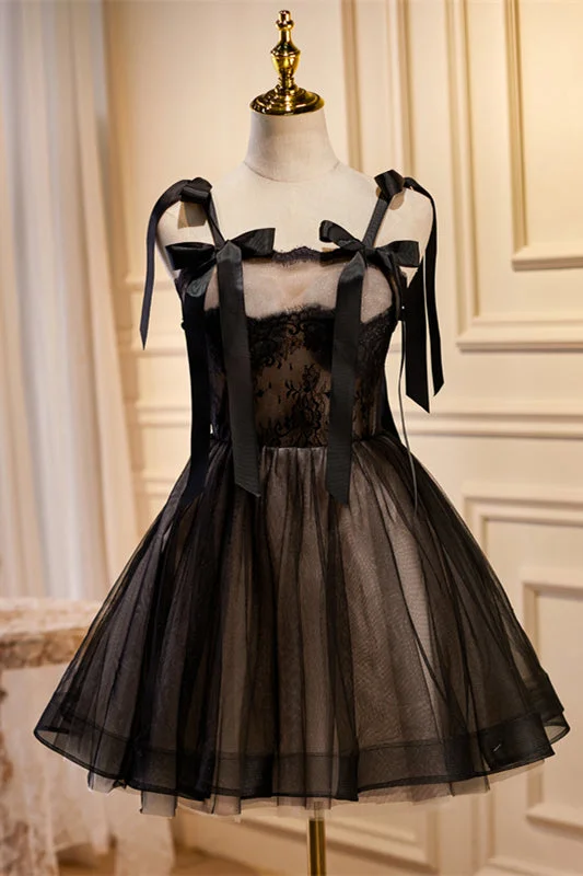 Best Bargains sleeveless dressBlack Bow Ties Lace Tulle Homecoming Dress