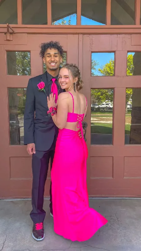 Act Now bohemian dressHot Pink Prom Dress,Open Back Prom Gown Y3092
