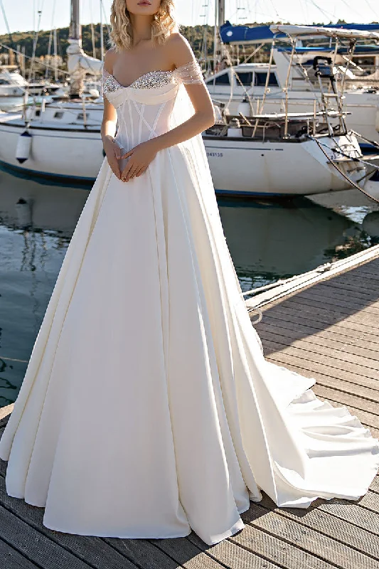 Savings Galore elegant dressA Line Sweetheart Pearls Rustic Wedding Dress QW2194