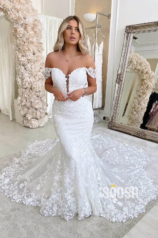 Discount Mania casual day dressMermaid/Trumpet Wedding Dress Chic Off-Shoulder Lace Wedding Gowns QW2296
