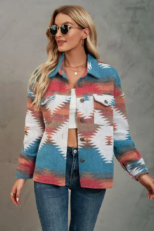 Deal of the Week warm outerwearBoho Print Collared Jacket