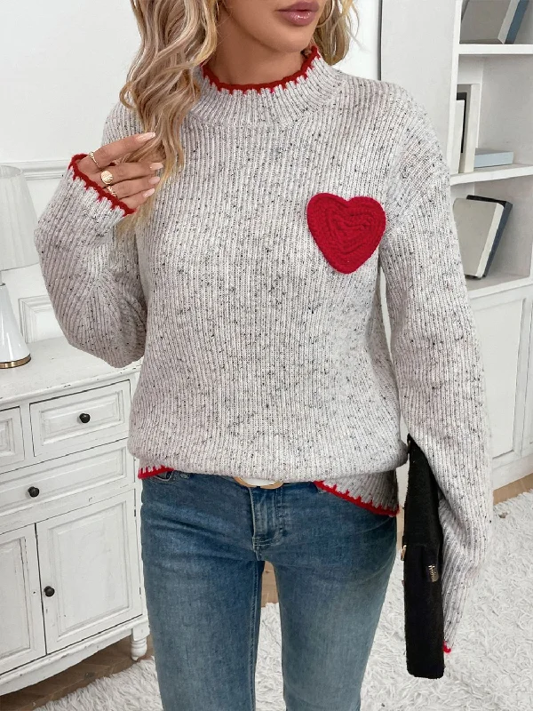 Can't Miss oversized gym sweatshirtPerfee Contrast Heart Round Neck Long Sleeve Sweater
