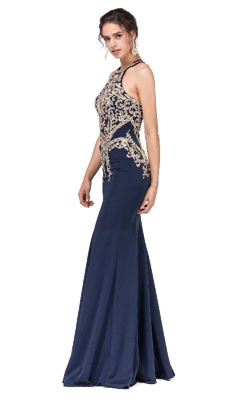 Discount Mania trendy dressHigh-Neck Long Formal Dresses with Gold Details
