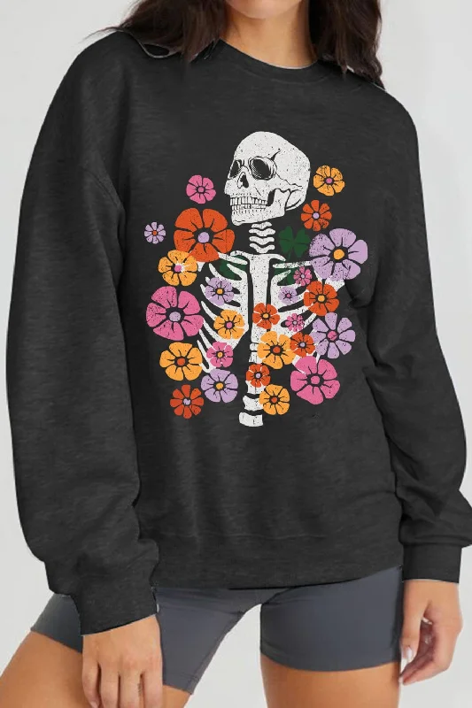 Limited Stock relaxed fit sports hoodieFlower Skeleton Graphic Sweatshirt